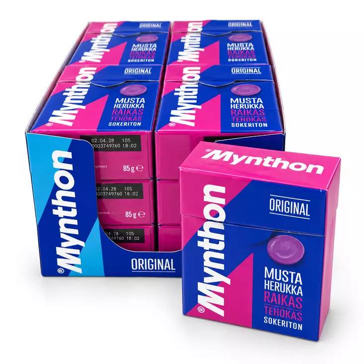 Mynthon Mustaherukka sokeriton 85 g x 12 - Karkkirasiat - 100707 - 1