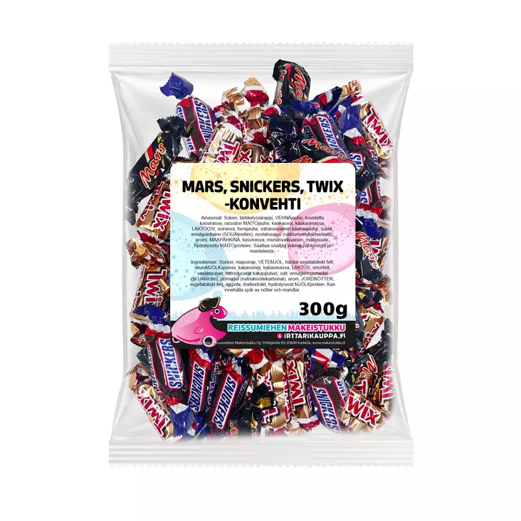 Mars, Snickers & Twix -konvehti 300g - Reissumiehen Karkkipussit - 4008R - 8