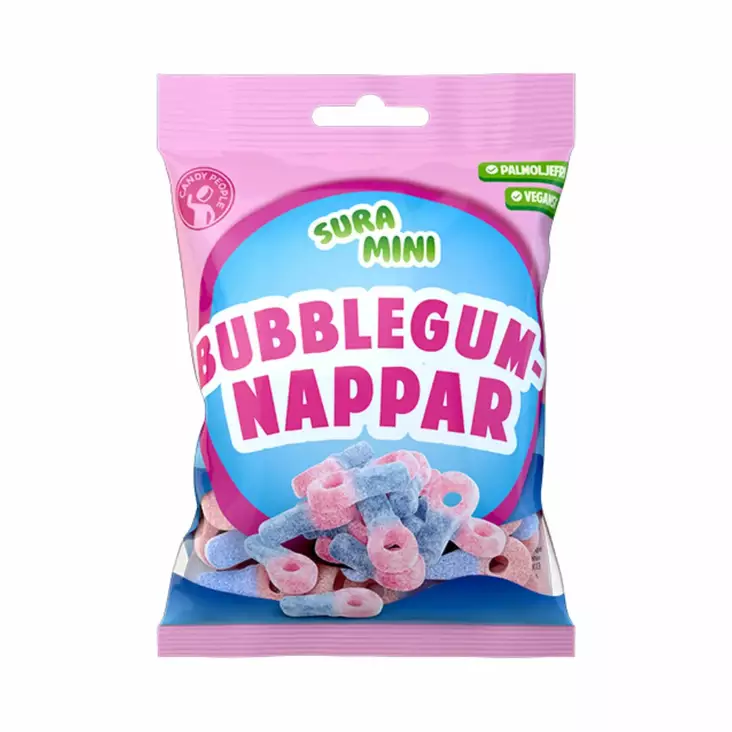 Sura Mini Bubblegum Nappar 70g - Karkkipussit - 100470R - 1