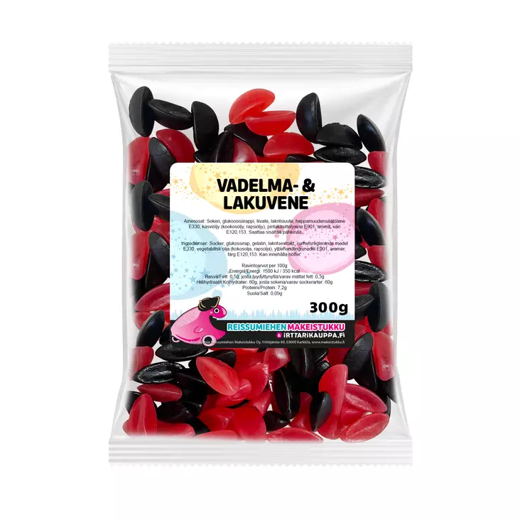 Vadelma- & Lakuvene 300g - Reissumiehen Karkkipussit - 1012R - 6